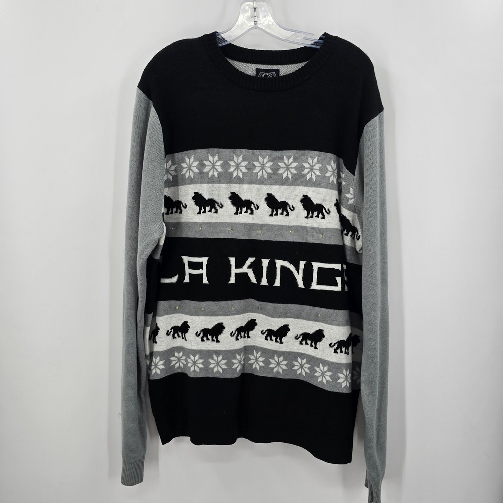 NHL Los Angeles Kings Mens XL Light Up Holiday Sweater Black Grey